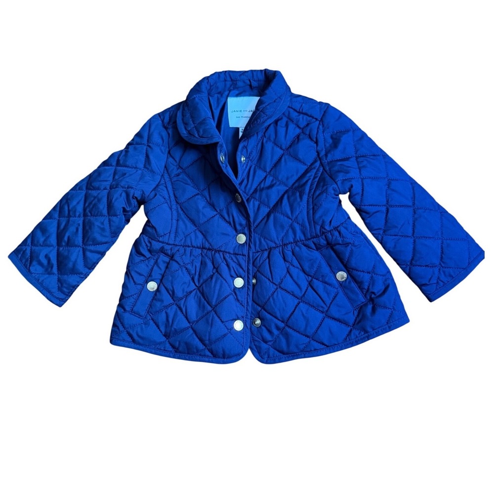 Janie and Jack Navy Blue Quilted Barn Jacket Peplum Bow Back 6-12 Months - Picture 2 of 6
